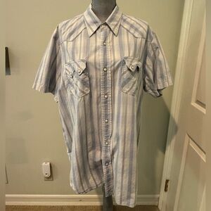 Lucky Brand Men’s Blue & White Striped Short-Sleeve Snap-Up Shirt